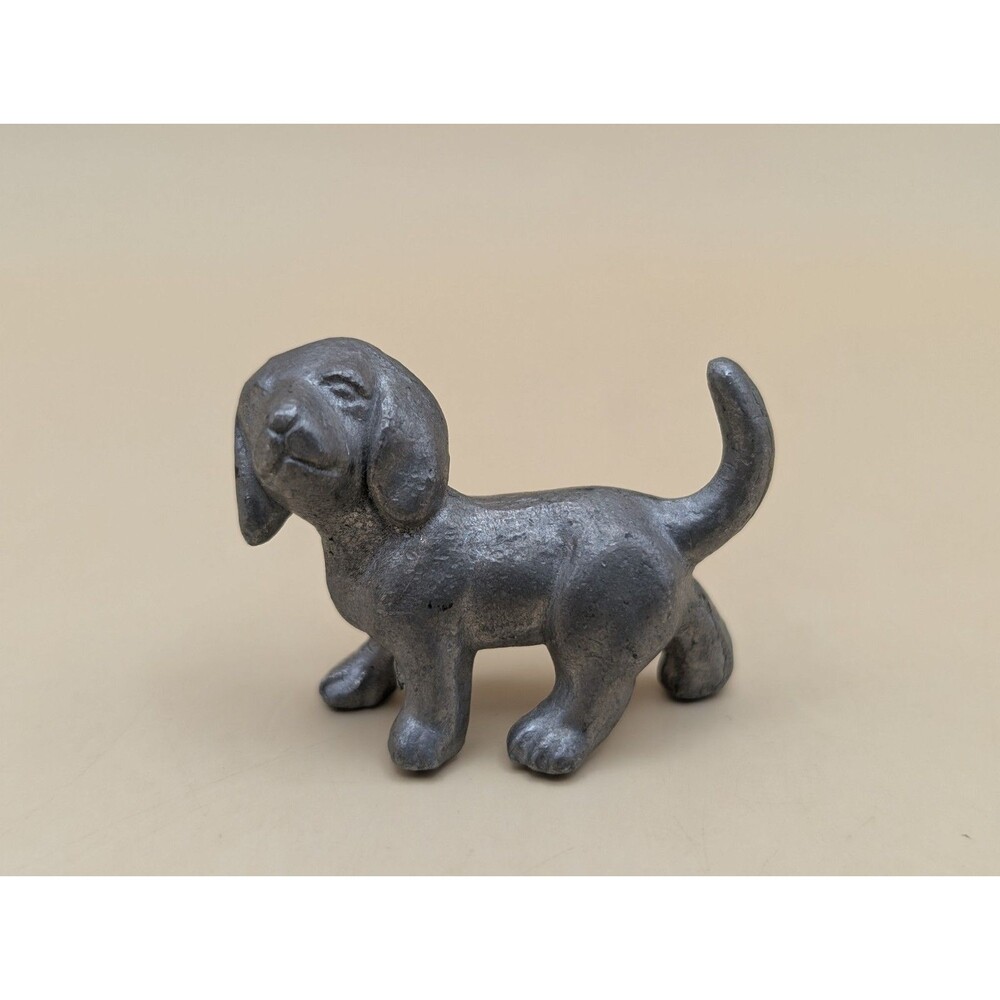 Vintage Pewter Hound Dog Puppy Figurine Miniature Paper Weight Knick Knack